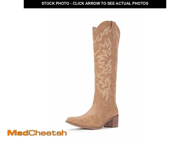 Lot 74-12713237 - IUV Cowboy Boots For Women Wide Width Knee High Western Cowgirl Boots Snip Toe Side Zipper Chunky He...