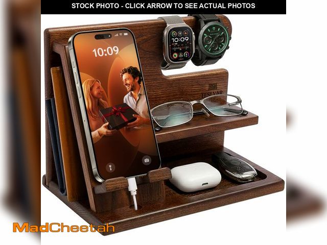 Lot 74-14273053 - TESLYAR Wood Phone Docking Station for Men - Desktop or Nightstand Organizer - Birthday Gifts for Me...