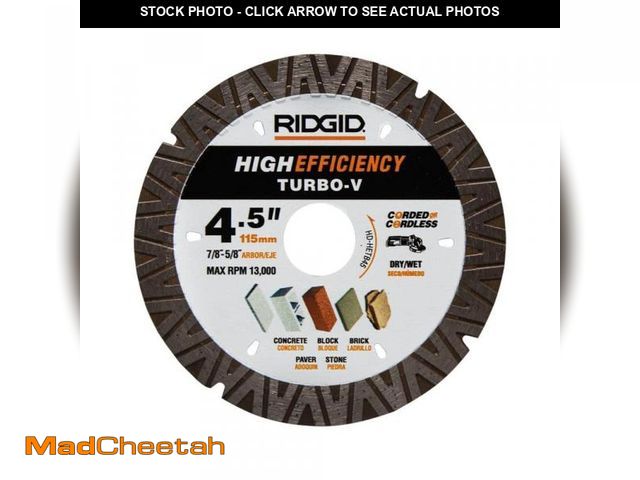 Lot 74-12351545 - RIDGID TURBO-V 4.5 in. Turbo Rim Diamond Blade for Masonry High Efficiency Cutting - UNUSED