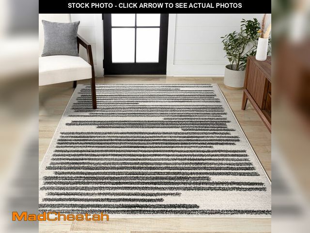 Lot 74-12572165 - JONATHAN Y Khalil Modern Berber Stripe Cream/Black Indoor Area Rug, 5x8, Contemporary, Bohemian, Eas...
