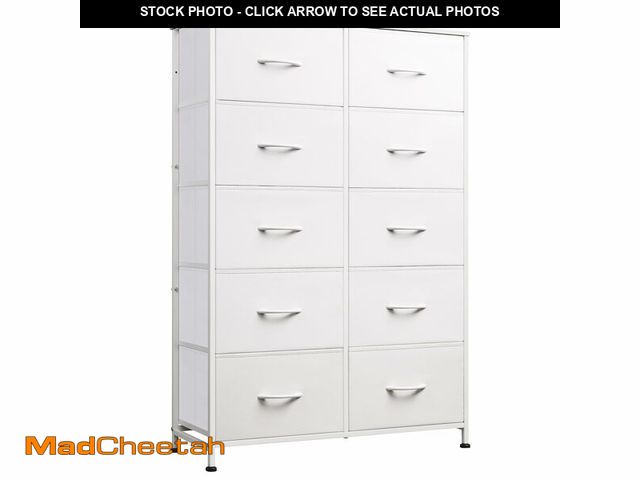 Lot 74-13056163 - (MISSING HARDWARE) WLIVE Fabric Dresser for Bedroom with 10 Drawers, Tall Chest of Drawers, White Dr...