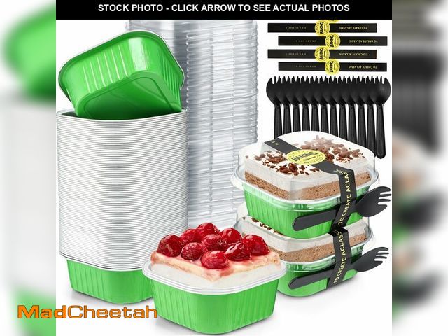 Lot 74-12881778 - Sliner 100 Pcs 10 oz Mini Cake Pans with Lids Aluminum Foil Disposable Ramekins Mini Cake Cups with ...