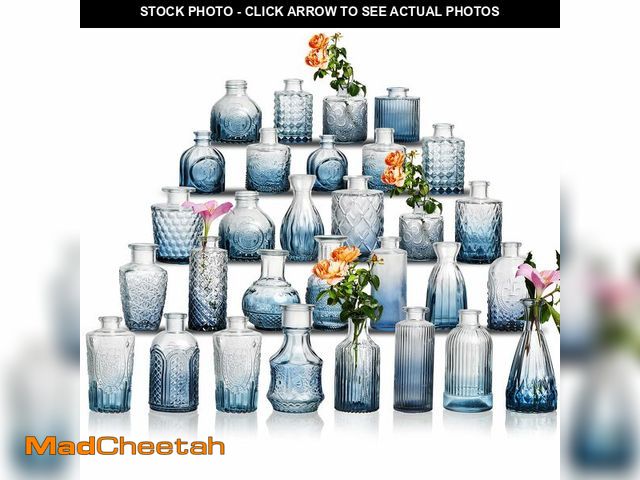 Lot 74-14147858 - Glass Bud Vase Set of 30 - Small Vases for Flowers in Bulk - Assorted Vintage Crystal Vases for Flow...