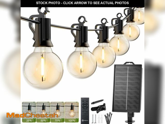 Lot 74-14279119 - Brightown 58FT Solar String Lights Outdoor with Remote Cable Ties Hooks, 17 LED Shatterproof Bulbs, ...
