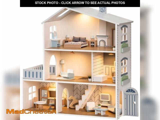 Lot 74-12664603 - ROBUD Doll House, Wooden Dollhouse with 6 Rooms, 29-pcs Realistic Accessories, Dollhouse Playset for...