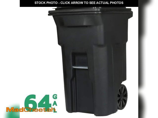 Lot 74-12856353 - Toter 64 Gallon Black Rolling Outdoor Garbage/Trash Can with Wheels and Attached Lid - USED
