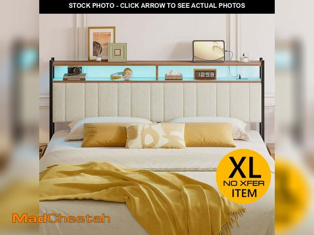 Lot 74-13775884 - Pinmoco Headboard for King Size Bed with Storage, Linen Upholstered Head Board with LED Light and Ch...