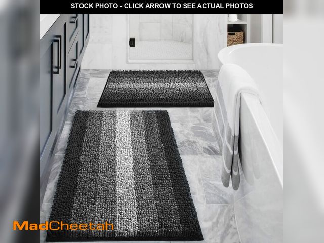 Lot 74-13625208 - Gibelle Black Bathroom Rug Set 2 Piece, Chenille Non Slip Bath Mat Set, Absorbent Shower Rug and Bat...