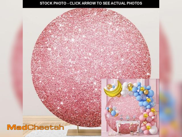 Lot 74-11552739 - Leyiyi 7.2x7.2ft Luxurious Pink Glitter Round Backdrop Cover Pink Starlight Circle Backdrop Stand Co...