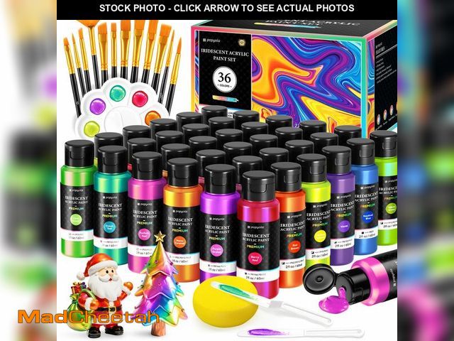 Lot 74-12697616 - 52 PCS Iridescent Acrylic Paint Set with 12 Brushes, 2 Knives &amp; Palette, 36 Colors (2oz/60ml) Ar...