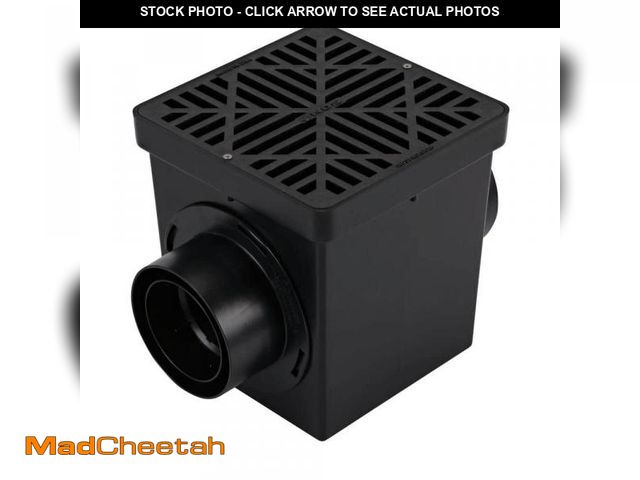 Lot 74-12365367 - NDS 9 in. x 9 in. Plastic Square Drainage Catch Basin in Black, 2 Opening Kit - UNUSED