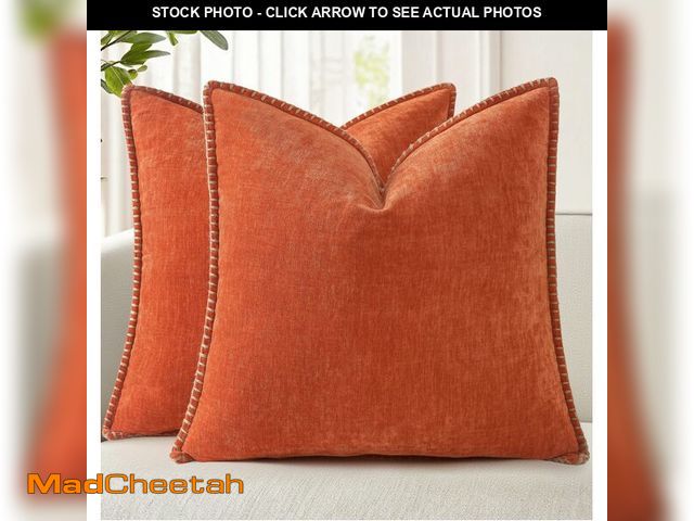 Lot 74-12875686 - decorUhome Fall Chenille Soft Throw Pillow Covers 18x18 Set of 2, Farmhouse Velvet Neutral Decorativ...