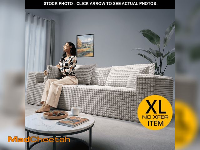 Lot 74-12646291 - 101" No-Assembly Diamond Sofa for living Room, 4 Seater Couch with 30-inch Deep Seat, Soft Fleece De...