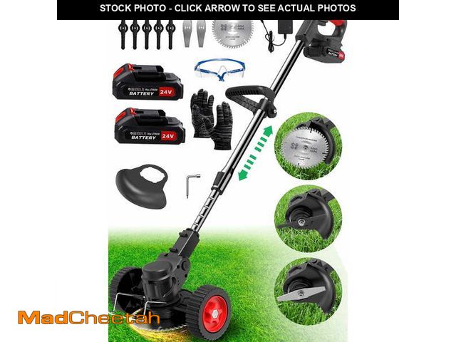 Lot 74-12668532 - TNTANTS Electric Weed Wacker, Cordless String Trimmer with Wheels,  2Pcs 24V Batteries, 3 Types of B...