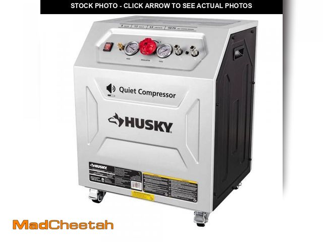 Lot 74-12365235 - Husky 8 Gal. 150 PSI Electric Oil-Free Quiet Workshop Air Compressor in Sound Insulated Cabinet with...