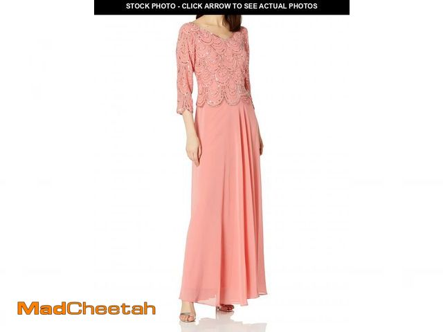 Lot 74-12418563 - J Kara Women's V-Neck 3/4 Sleeve Scalloped Beaded Mock Dress, Coral/Multi, 6 - UNUSED