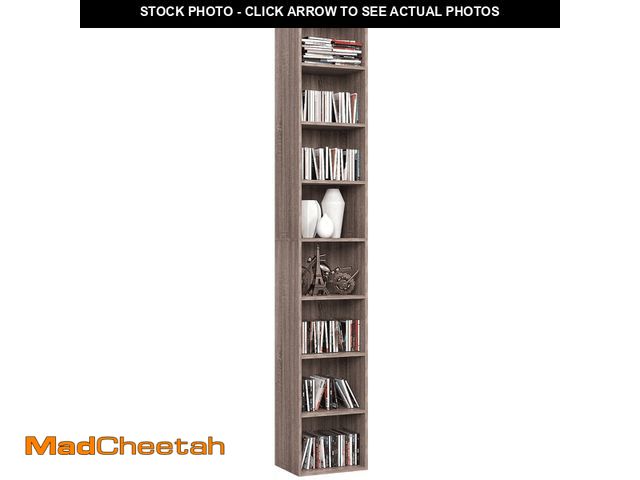 Lot 74-12832734 - Homfa Narrow Bookcase with 8 Shelves, CD DVD Media Storage Cubes , Dark Oak - UNUSED