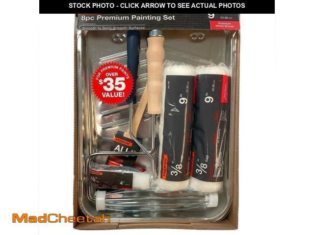 Lot 74-12829884 - Unbranded 8-Piece Metal Tray/Shed Resistant White Woven Paint Applicator Kit - UNUSED