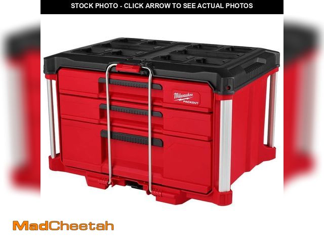 Lot 74-12989362 - Milwaukee PACKOUT 22 in. Modular 3-Drawer Multi Drawer Tool Box with Metal Reinforced Corners and 50...