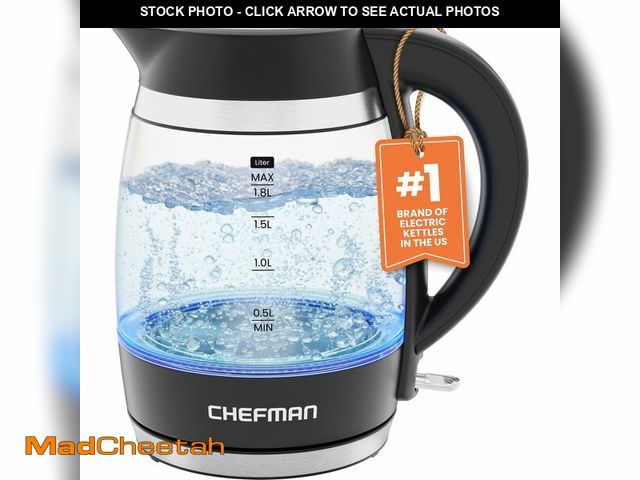 Lot 74-13567522 - Chefman Electric Kettle, 1.8L 1500W, Hot Water Boiler, Removable Lid for Easy Cleaning, Auto Shut Of...