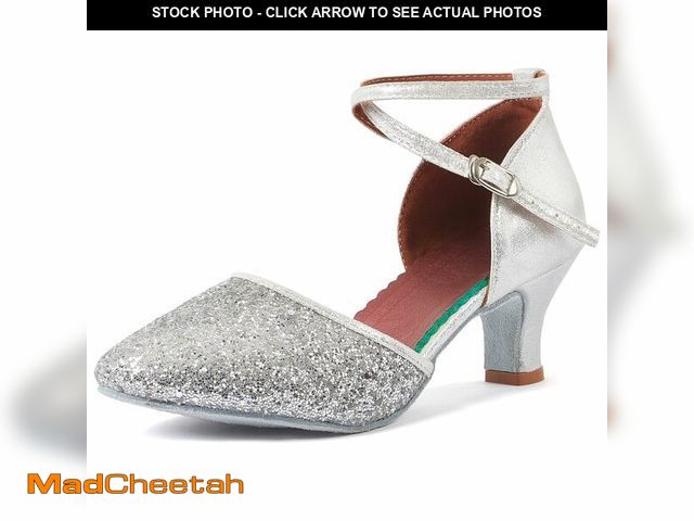 Lot 74-13626026 - iCKER Womens Latin Dance Shoes Heeled Ballroom Salsa Tango Party Sequin Dance Shoes Silver 9 - USED