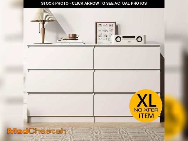 Lot 74-14288124 - Kadyn White Chest of Drawer, 6 Double Drawer Dresser for Bedroom, Modern Storage Cabinet for Living ...