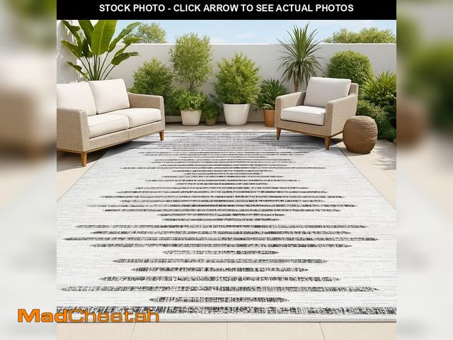 Lot 74-14304991 - JONATHAN Y Stripe Geometric Indoor Outdoor Area Rug 3X5 Ivory/Black, Zolak Berber for Backyard, Pati...