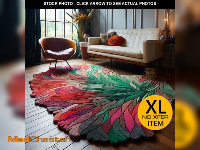 Lot 74-13637383 - Restoration and Renovation Handmade Irregular Shape Wool Area Rug | Unique Contemporary Botanical De...