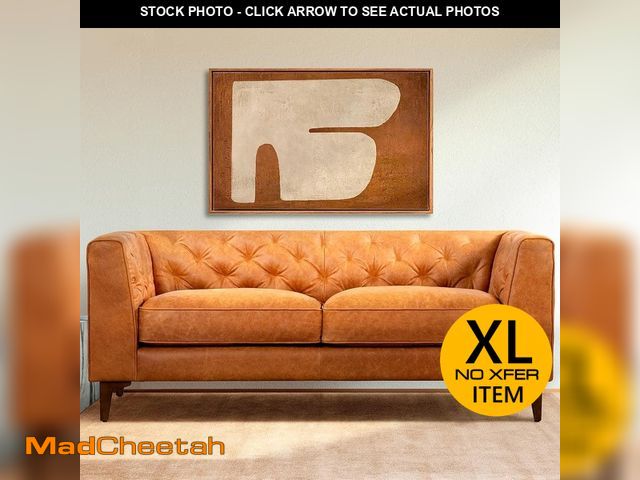 Lot 74-12746718 - (MISSING HARDWARE) Poly and Bark Essex 89 in. Cognac Tan Leather Apartment Straight Sofa - USED