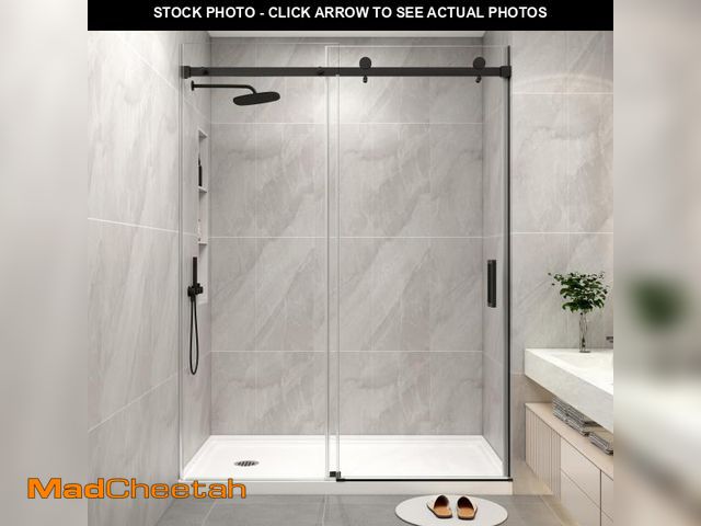 Lot 74-12198739 - KPUY Frameless Shower Door, 56-60" W x 76" H Sliding Glass Shower Door, 1/4" (6mm) Thick Tempered Cl...