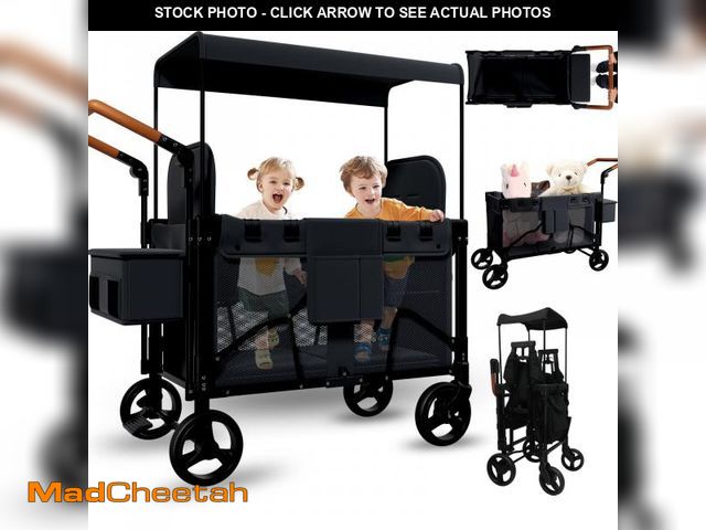 Lot 74-12158705 - Vipsafe Foldable Wagon Stroller for 2 Kids, Multifunctional Wagon with Detachable Canopy, Adjustable...