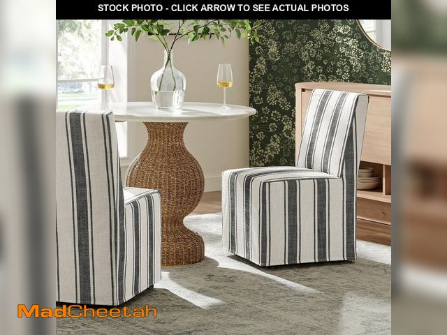 Lot 74-13866968 - MODWAY Tessera Striped Slipcovered Dining Side Chair in Black Stripe - UNUSED