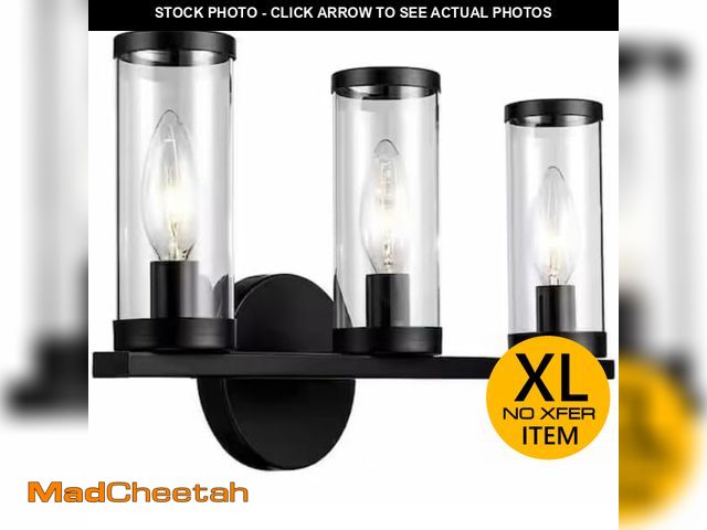 Lot 74-14113486 - Hampton-Bay Loveland 16.625 in. 3-Light Black Bathroom Vanity Light Fixture with Clear Glass Shades ...