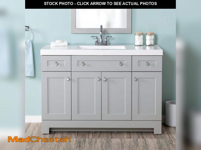 Lot 74-12360031 - Glacier Bay Everdean 49 in. Single Sink Pearl Gray Bath Vanity with White Cultured Marble Top (Assem...