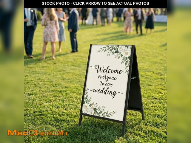 Lot 74-14366524 - LANGTUKEE Heavy Duty A Frame Sign 24x36 inch - Double Sided Slide-in Metal Sandwich Board for Outdoo...