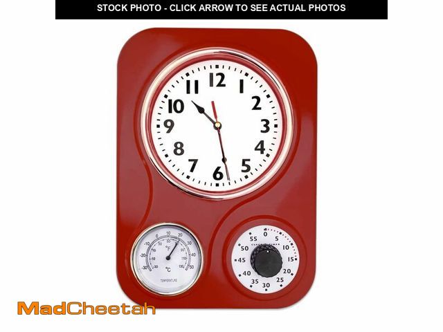 Lot 74-12455895 - Lily's Home Retro Kitchen Clock with Temperature and Timer (Retro Red) - UNUSED