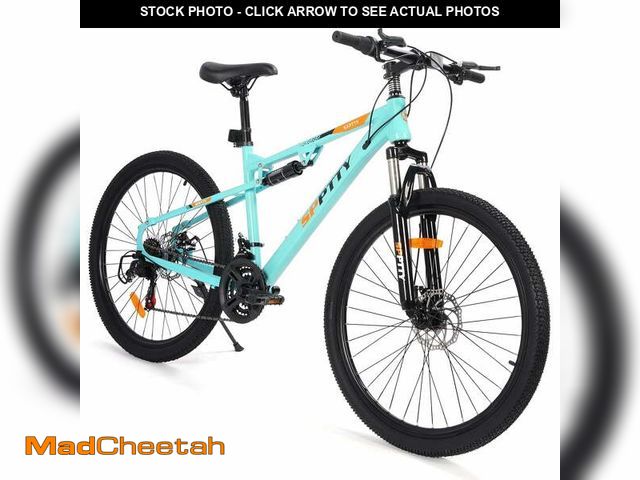 Lot 74-13642123 - SPPTTY 26" Mountain Bike,Full-Suspension 21 Speed Drivetrain, Disc Brakes,Bicycle for Men Women Gree...