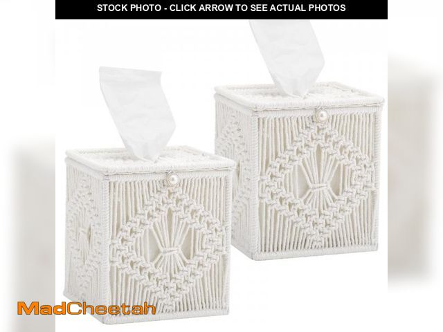 Lot 74-12302268 - 2 Pack Tissue Box Cover Macrame Square Open-Bottom Tissue Box Holder Boho Decor Tissue Organizer Boh...