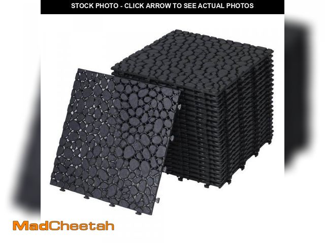 Lot 74-12492645 - Tunearary 12 in. x 12 in. Black Pebble Pattern Waterproof Plastic Interlocking Floor Tile for Patios...