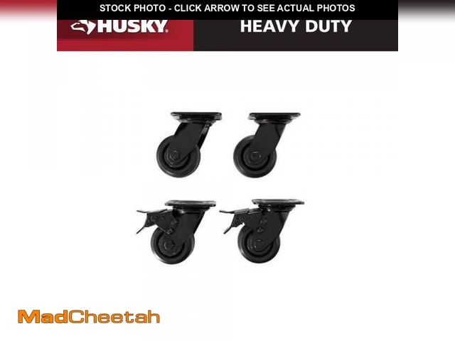 Lot 74-12365228 - Husky 4 in. Caster Kit for Heavy Duty Welded Steel Garage Base Cabinets - UNUSED