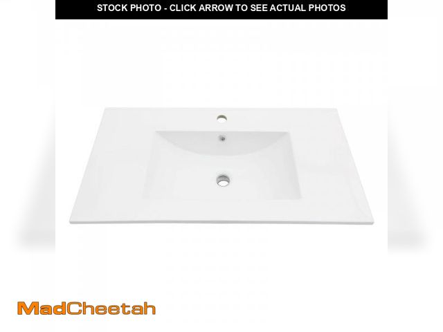Lot 74-12409984 - 36"X18" White Rectangular Single Vanity Top With 3 Faucet Hole And Overflow Sink Only White Ceramic ...