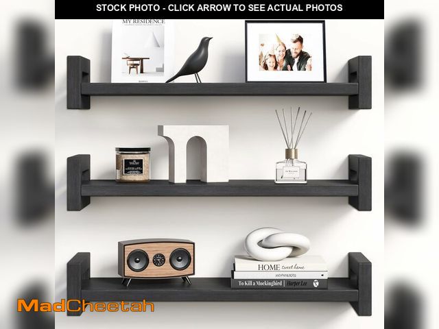 Lot 74-13631391 - Vailando Floating Shelves for Wall, Set of 3 Solid Wood Wall Mounted Shelves, 16" Black Display Shel...