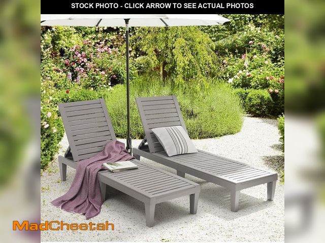 Lot 74-14292653 - HEARTH &amp; HARBOR Gray 2-Piece Plastic Patio Outdoor Chaise Lounge Recliner Adjustable Chair (Set ...