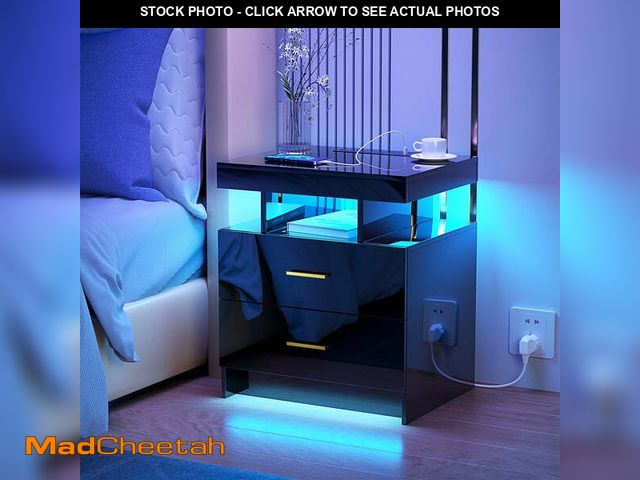 Lot 74-14087113 - Dalattin LED Night Stand with Charger Station Type C USB Port, End Bedside Table for Bedroom, Black ...