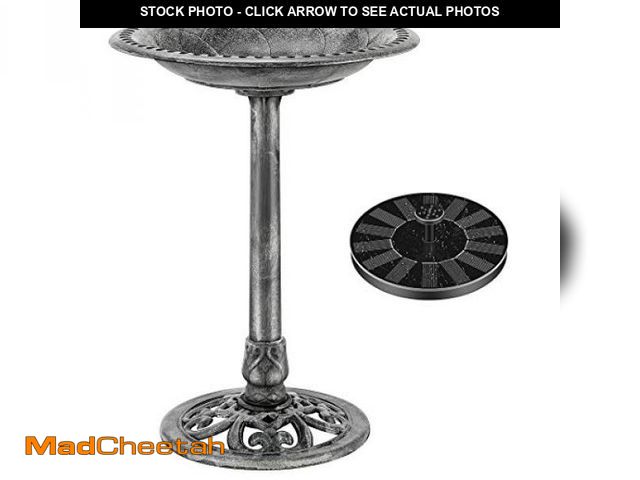 Lot 74-12044634 - VIVOHOME Polyresin Antique Outdoor Gray Garden Bird Bath and Solar Powered Round Pond Fountain Combo...