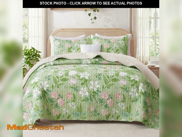 Lot 74-14266873 - Exclusivo Mezcla Floral Twin Size Quilt Set, Green Twin Quilt Bedding Set with Blooming Vintage Gard...