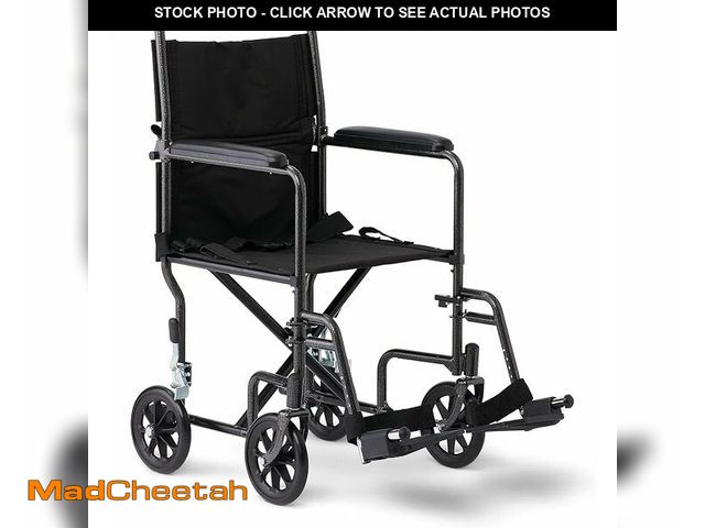 Lot 74-13041211 - (MISSING FOOT RESTS) Medline Basic Steel Transport Chair, Full-Length Arms, Swing-Away Footrests, 25...
