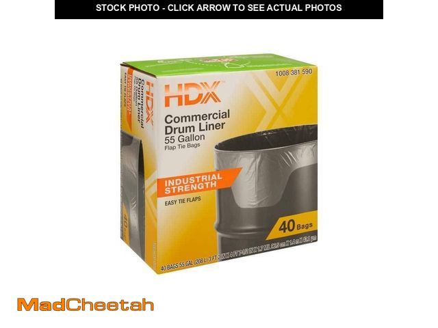 Lot 74-14242987 - HDX 55 Gal. Clear Heavy-Duty Trash Bags Flap Tie Drum Liner (40-Count) - UNUSED