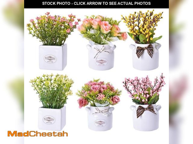 Lot 74-12438933 - LUEUR 6Pcs Artificial Flowers with Ceramic Pot Fake Flower Arrangements Small Faux Spring Flowers in...