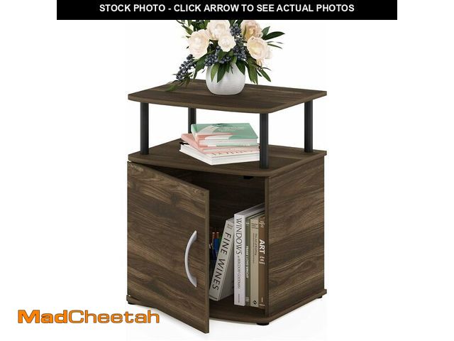 Lot 74-14581849 - Furinno JAYA End Side Sofa Table/Nightstand with Door, 1-Pack, Columbia Walnut/Black - UNUSED